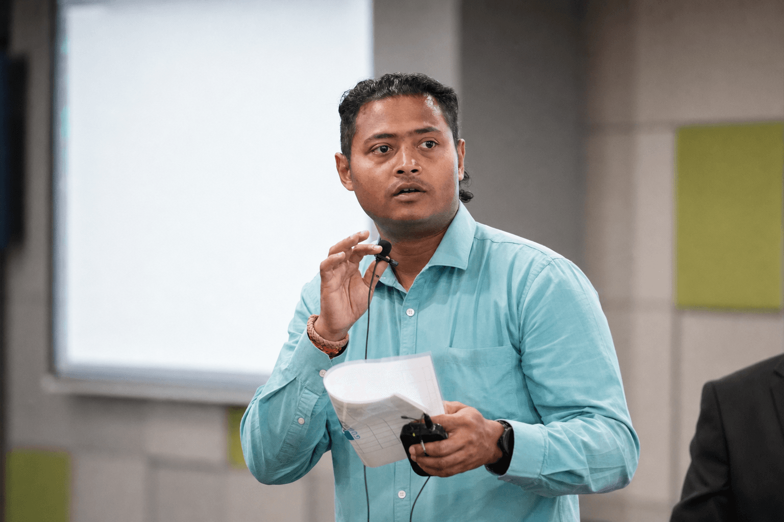 Swapnil Sahoo presenting during an AI hackathon prototype demonstration
