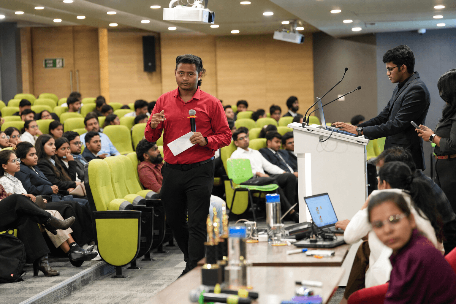 Swapnil Sahoo leading a strategic management discussion in a tiered classroom