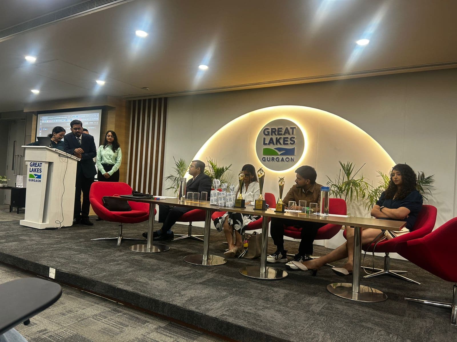 Jury panel and audience during the AI Mini Hackathon 2026 finals at Great Lakes Gurgaon