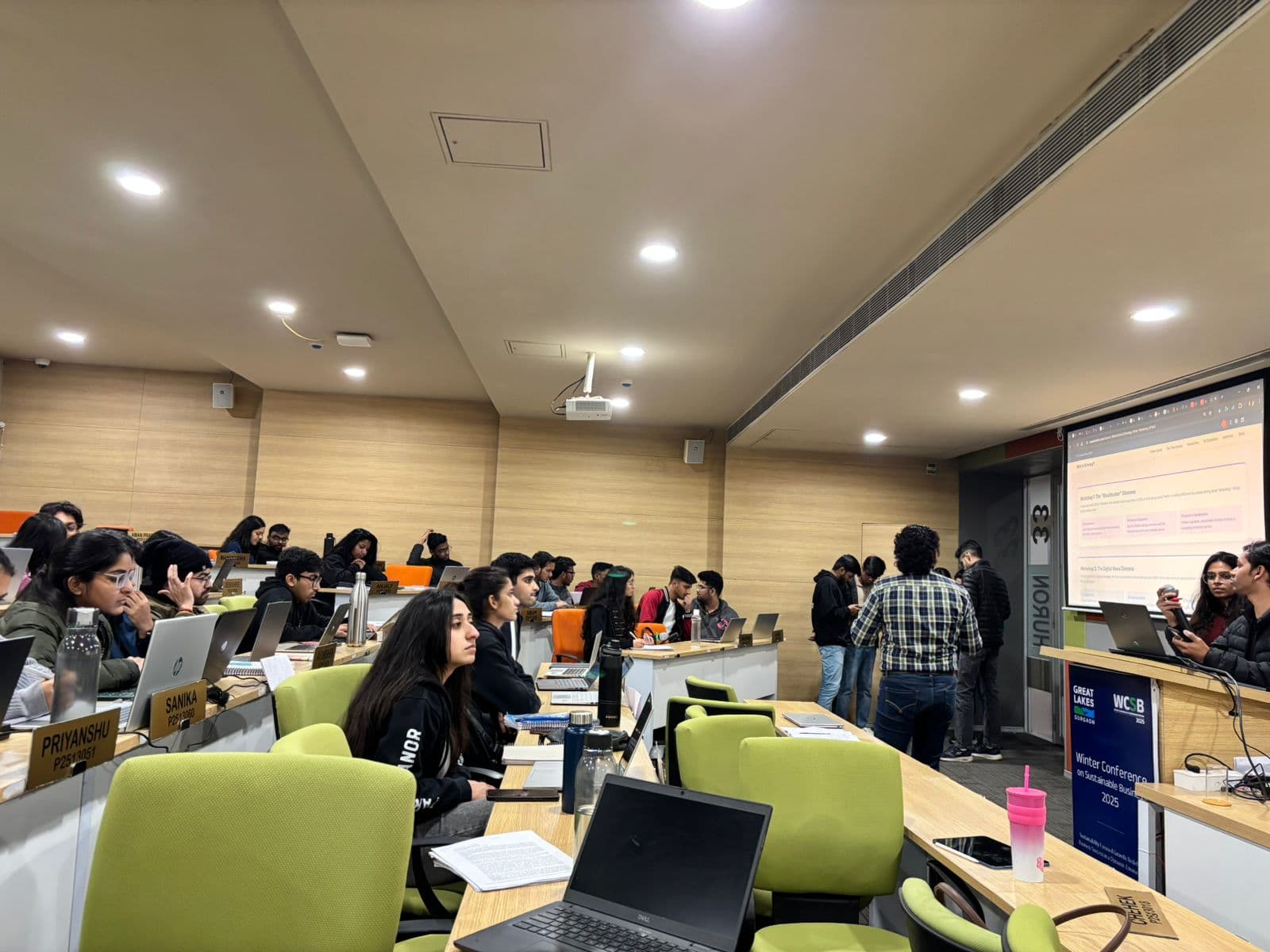 Students at laptops during the Great Lakes Gurgaon Winter Conference on Sustainable Business 2025
