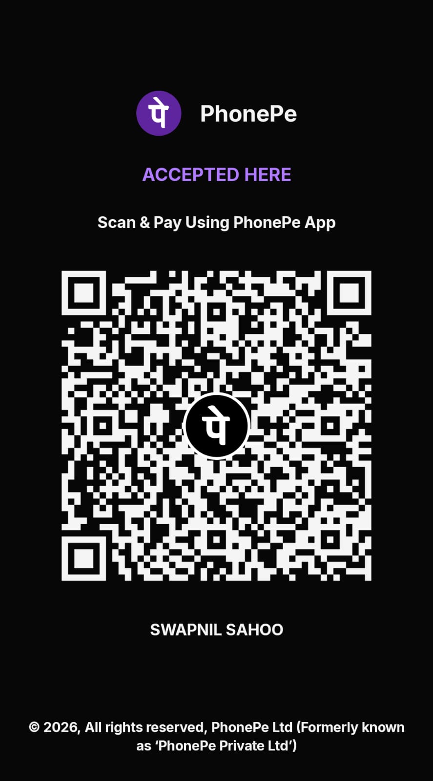 Original PhonePe payment QR for Swapnil Sahoo