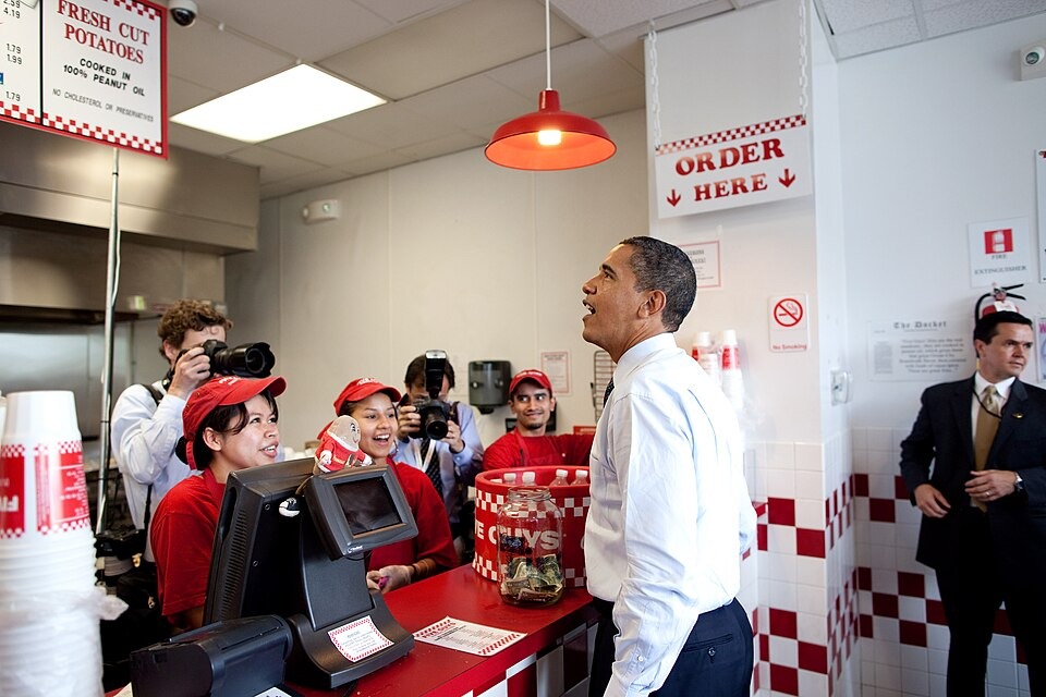 Barack Obama ordering at Five Guys